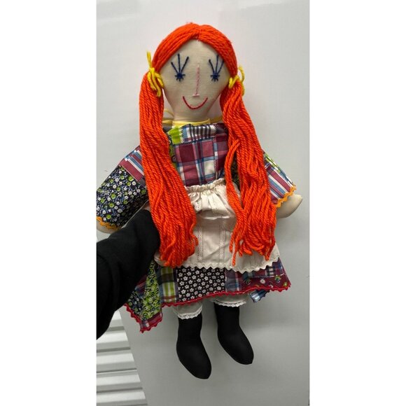 Handmade 22" Cloth Doll Long Red Hair In Pig Tales Calico Dress White Bloomemers - Picture 1 of 9